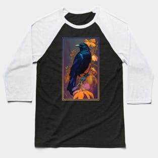 Crow Vibrant Tropical Flower Tall Digital Oil Painting Portrait 3 Baseball T-Shirt